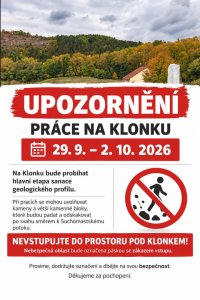 Na Klonku budou ve dnech 29. 9. - 2. 10. 2026 probíhat sanační práce!